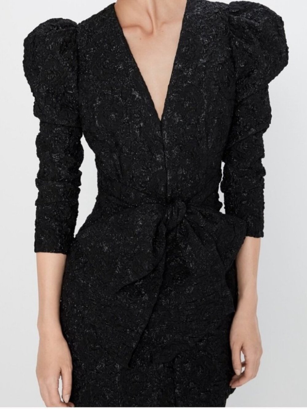 Zara Black Puff Sleeves Textured Mini Dress